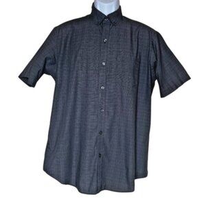 Van Heusen Men's Shirt Medium 15-15.5 Short Sleeve Charcoal Grey Textured Button